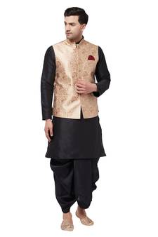 Black Woven Silk Blend Dhoti-Kurta