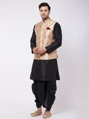 Black Woven Silk Blend Dhoti-Kurta 3