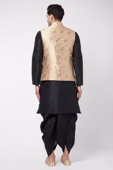 Black Woven Silk Blend Dhoti-Kurta