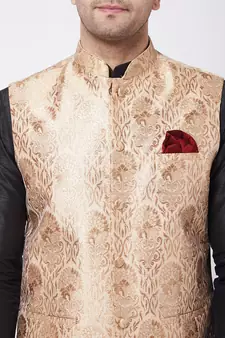 Black Woven Silk Blend Dhoti-Kurta