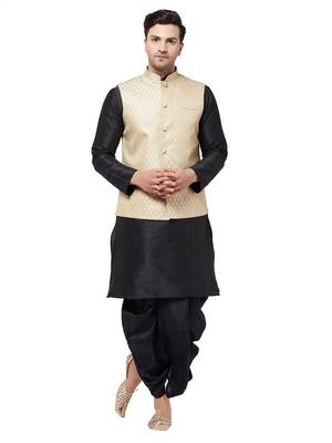 Black Woven Silk Blend Dhoti-Kurta 1