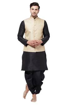 Black Woven Silk Blend Dhoti-Kurta