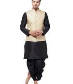 Black Woven Silk Blend Dhoti-Kurta