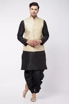 Black Woven Silk Blend Dhoti-Kurta