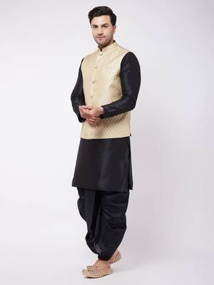 Black Woven Silk Blend Dhoti-Kurta 3