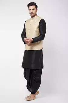 Black Woven Silk Blend Dhoti-Kurta