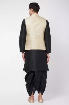 Black Woven Silk Blend Dhoti-Kurta