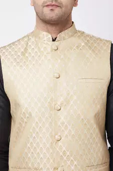 Black Woven Silk Blend Dhoti-Kurta