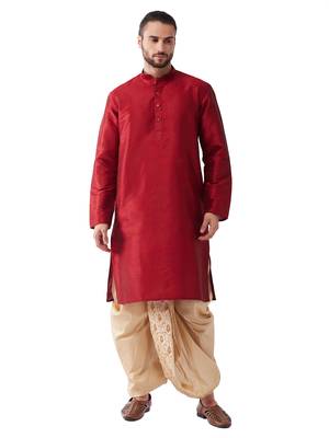 Maroon Embroidered Silk Blend Dhoti-Kurta 1