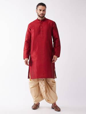 Maroon Embroidered Silk Blend Dhoti-Kurta 2