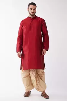 Maroon Embroidered Silk Blend Dhoti-Kurta