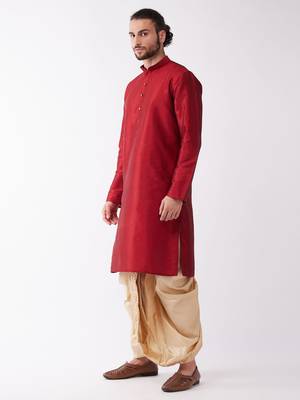 Maroon Embroidered Silk Blend Dhoti-Kurta 3