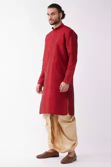 Maroon Embroidered Silk Blend Dhoti-Kurta