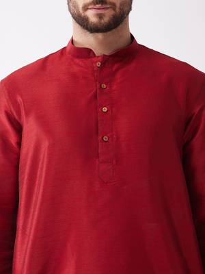 Maroon Embroidered Silk Blend Dhoti-Kurta 5
