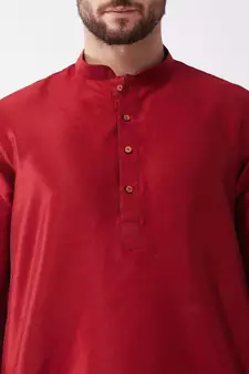 Maroon Embroidered Silk Blend Dhoti-Kurta