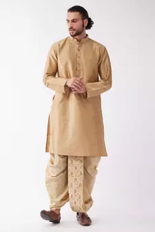 Gold Embroidered Silk Blend Dhoti-Kurta