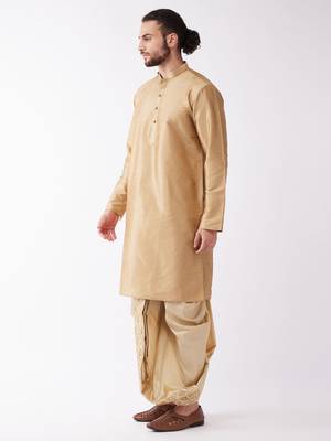 Gold Embroidered Silk Blend Dhoti-Kurta 3