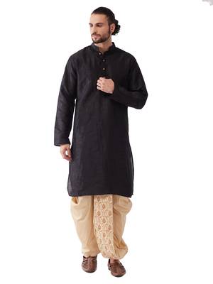 Black Embroidered Silk Blend Dhoti-Kurta 1