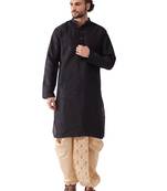 Black Embroidered Silk Blend Dhoti-Kurta