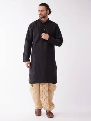 Black Embroidered Silk Blend Dhoti-Kurta 2