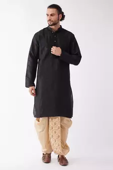 Black Embroidered Silk Blend Dhoti-Kurta