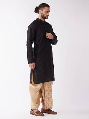 Black Embroidered Silk Blend Dhoti-Kurta 3