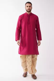 Solid Kurta And Embroidered Traditional Dhoti Set