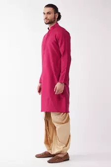 Solid Kurta And Embroidered Traditional Dhoti Set