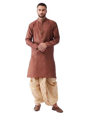 Maroon Woven Silk Blend Dhoti-Kurta 1