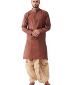 Maroon Woven Silk Blend Dhoti-Kurta