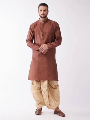 Maroon Woven Silk Blend Dhoti-Kurta 2