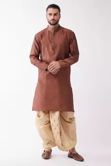Maroon Woven Silk Blend Dhoti-Kurta