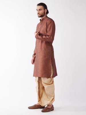 Maroon Woven Silk Blend Dhoti-Kurta 3
