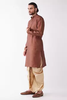 Maroon Woven Silk Blend Dhoti-Kurta