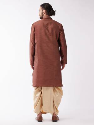 Maroon Woven Silk Blend Dhoti-Kurta 4