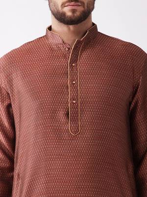 Maroon Woven Silk Blend Dhoti-Kurta 5