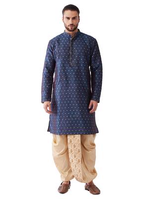 Blue Woven Silk Blend Dhoti-Kurta 1