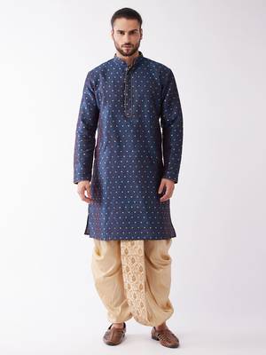 Blue Woven Silk Blend Dhoti-Kurta 2