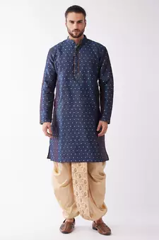 Blue Woven Silk Blend Dhoti-Kurta