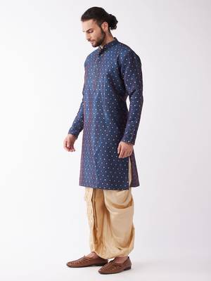 Blue Woven Silk Blend Dhoti-Kurta 3