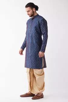 Blue Woven Silk Blend Dhoti-Kurta