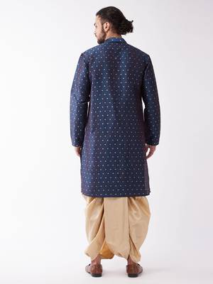 Blue Woven Silk Blend Dhoti-Kurta 4