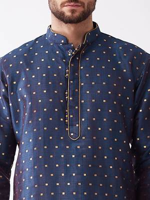 Blue Woven Silk Blend Dhoti-Kurta 5