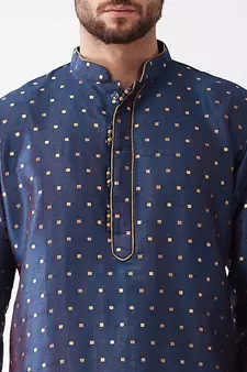 Blue Woven Silk Blend Dhoti-Kurta