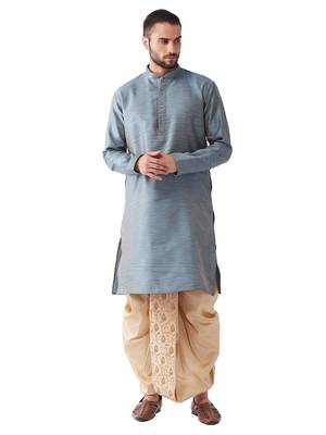 Blue Woven Silk Blend Dhoti-Kurta 1