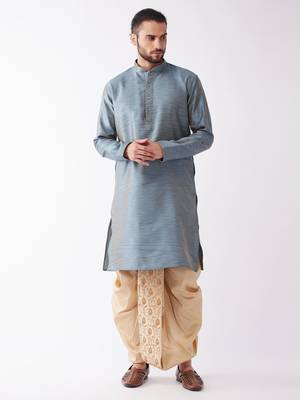 Blue Woven Silk Blend Dhoti-Kurta 2