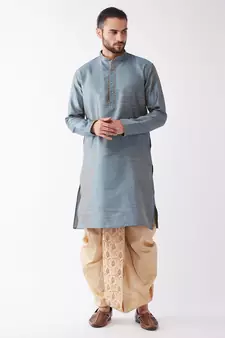 Blue Woven Silk Blend Dhoti-Kurta