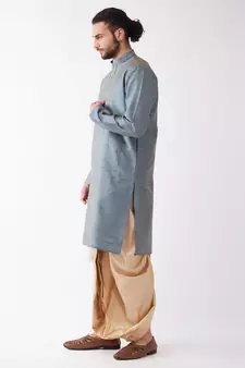Blue Woven Silk Blend Dhoti-Kurta