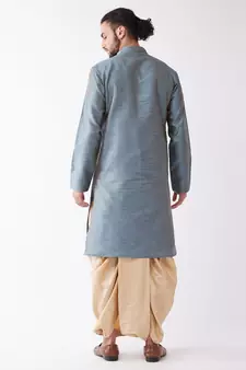 Blue Woven Silk Blend Dhoti-Kurta