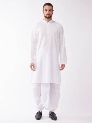 White Cotton Blend Kurta And Dhoti Set 2